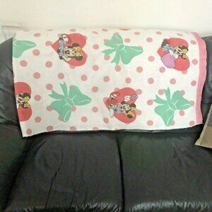 VTG Vintage 1990s Walt Disney Minnie Mouse Green Bow Polka Dot Heart Blanket 70